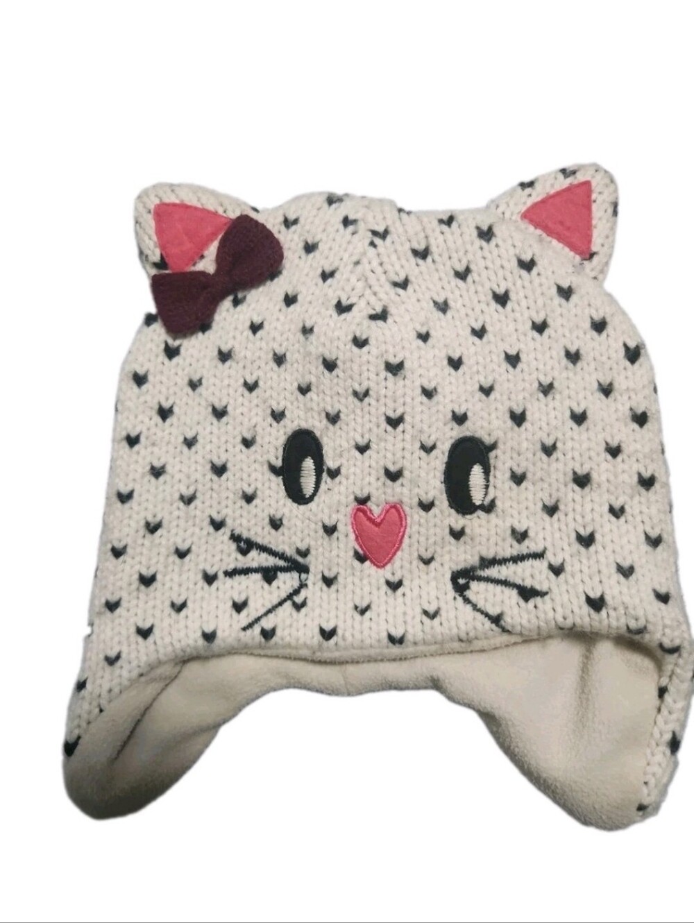 Toddler Kitty Car Ear Flap Heart Knit Cap Hat Beanie Head Cover Bow Girls Kids
